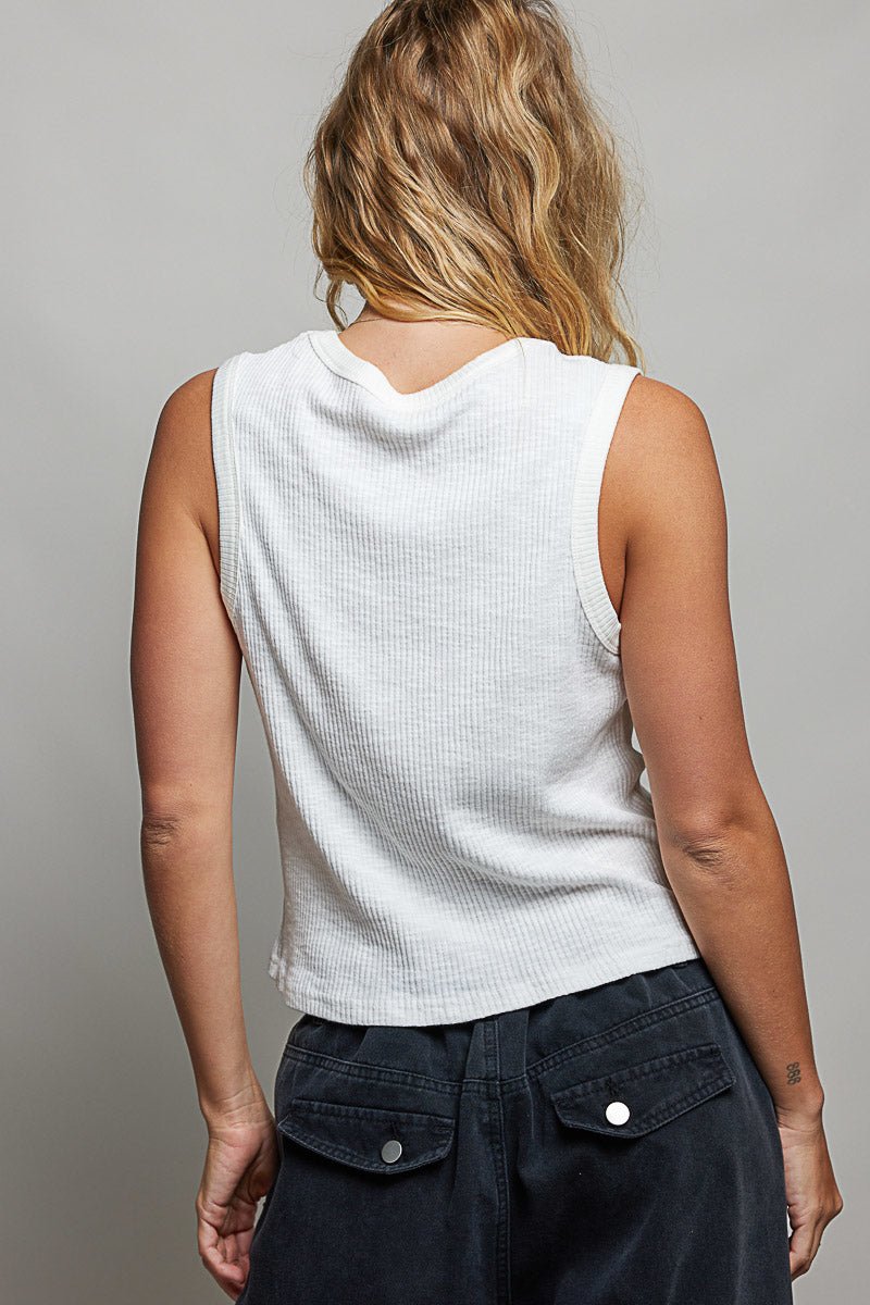 POL Ribbed V - Neck Tank with Stud Point - Bitsy Gypsy Boutique