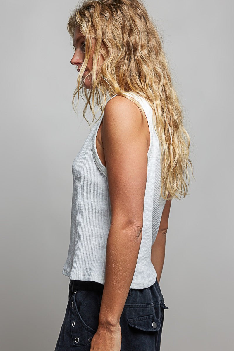 POL Ribbed V - Neck Tank with Stud Point - Bitsy Gypsy Boutique