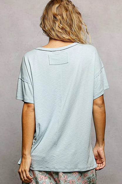 POL Round Neck Short Sleeve T-Shirt with High Low Hem - Bitsy Gypsy Boutique