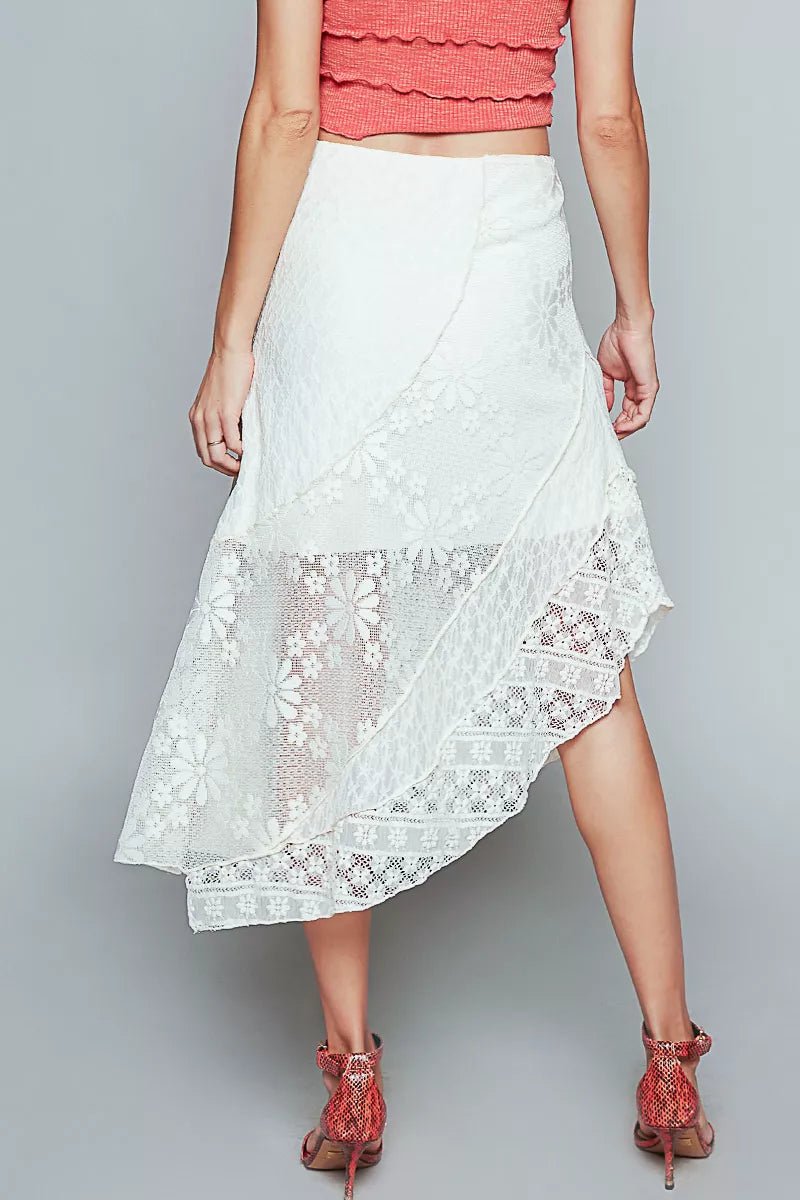 POL Ruffled Floral Lace Skirt with Unbalanced Hem - Bitsy Gypsy Boutique