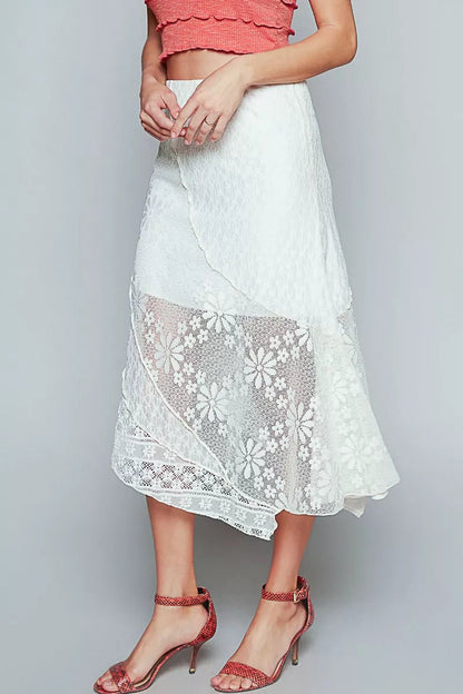 POL Ruffled Floral Lace Skirt with Unbalanced Hem - Bitsy Gypsy Boutique