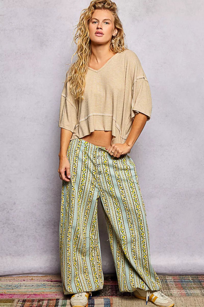 POL Short Sleeve Ccopped Rib T-Shirt with Contrast Stitch Detail - Bitsy Gypsy Boutique