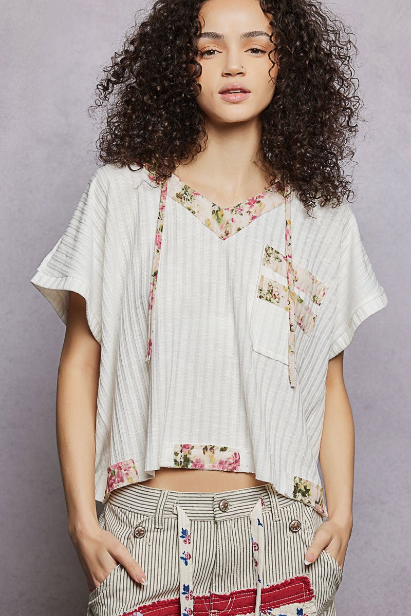 POL Short Sleeve Hooded Top with Back - Open Detail - Bitsy Gypsy Boutique