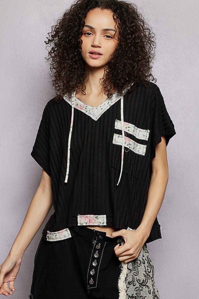 POL Short Sleeve Hooded Top with Back - Open Detail - Bitsy Gypsy Boutique
