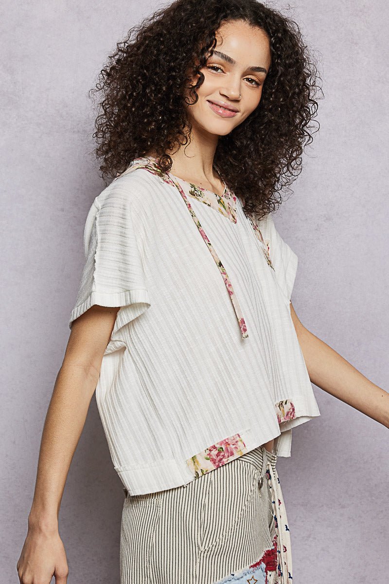 POL Short Sleeve Hooded Top with Back - Open Detail - Bitsy Gypsy Boutique