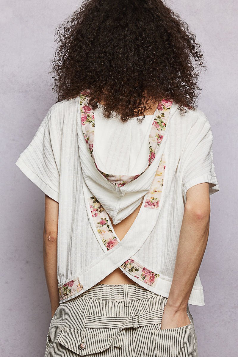 POL Short Sleeve Hooded Top with Back - Open Detail - Bitsy Gypsy Boutique
