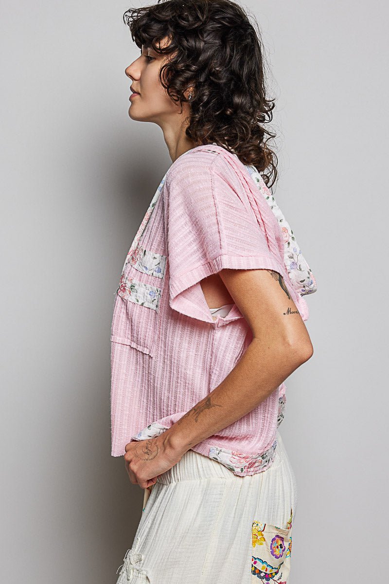 POL Short Sleeve Hooded Top with Back - Open Detail - Bitsy Gypsy Boutique