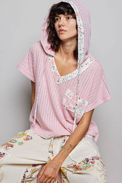 POL Short Sleeve Hooded Top with Back - Open Detail - Bitsy Gypsy Boutique