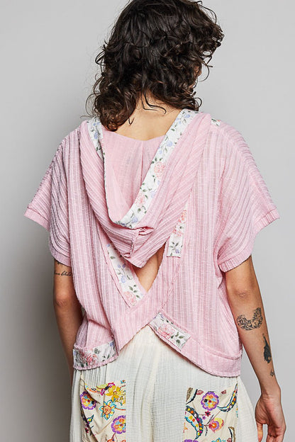 POL Short Sleeve Hooded Top with Back - Open Detail - Bitsy Gypsy Boutique
