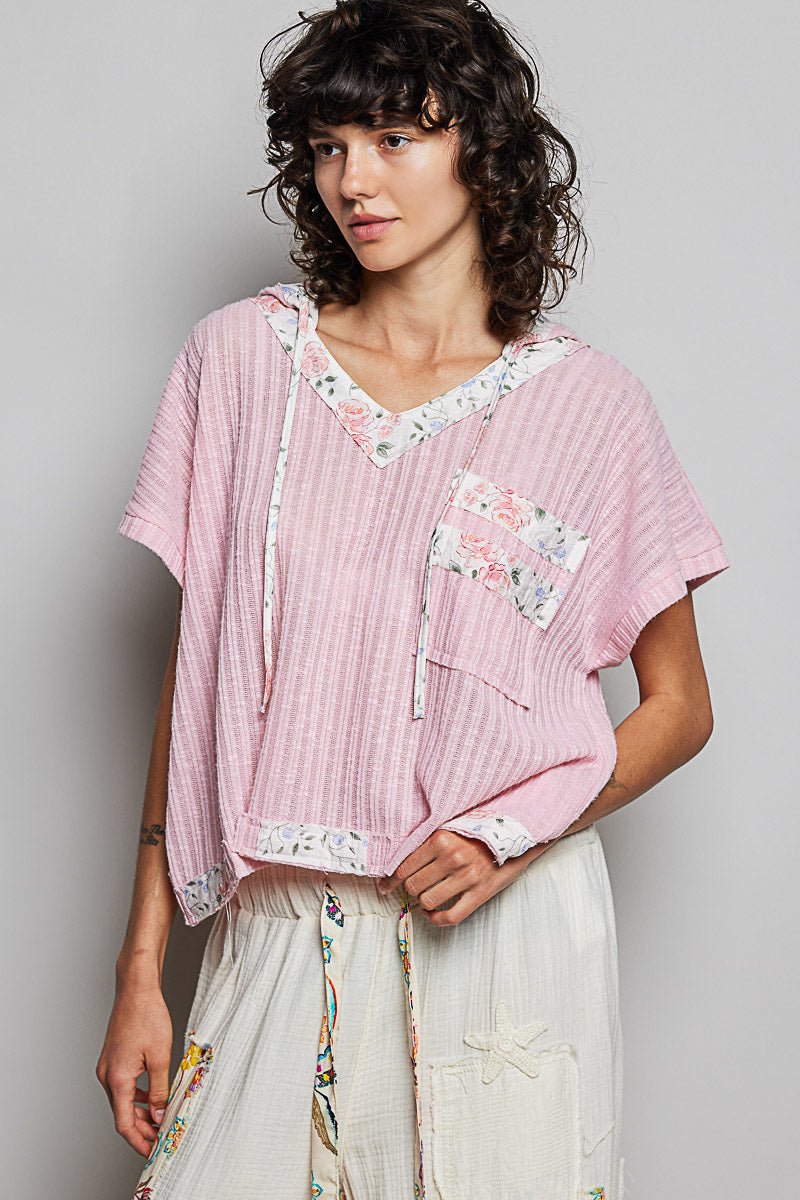 POL Short Sleeve Hooded Top with Back - Open Detail - Bitsy Gypsy Boutique