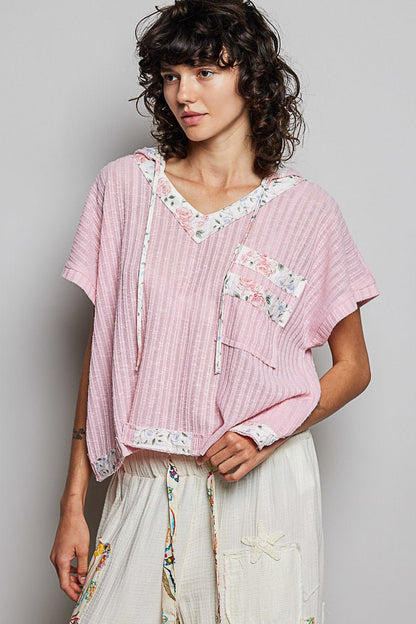 POL Short Sleeve Hooded Top with Back - Open Detail - Bitsy Gypsy Boutique