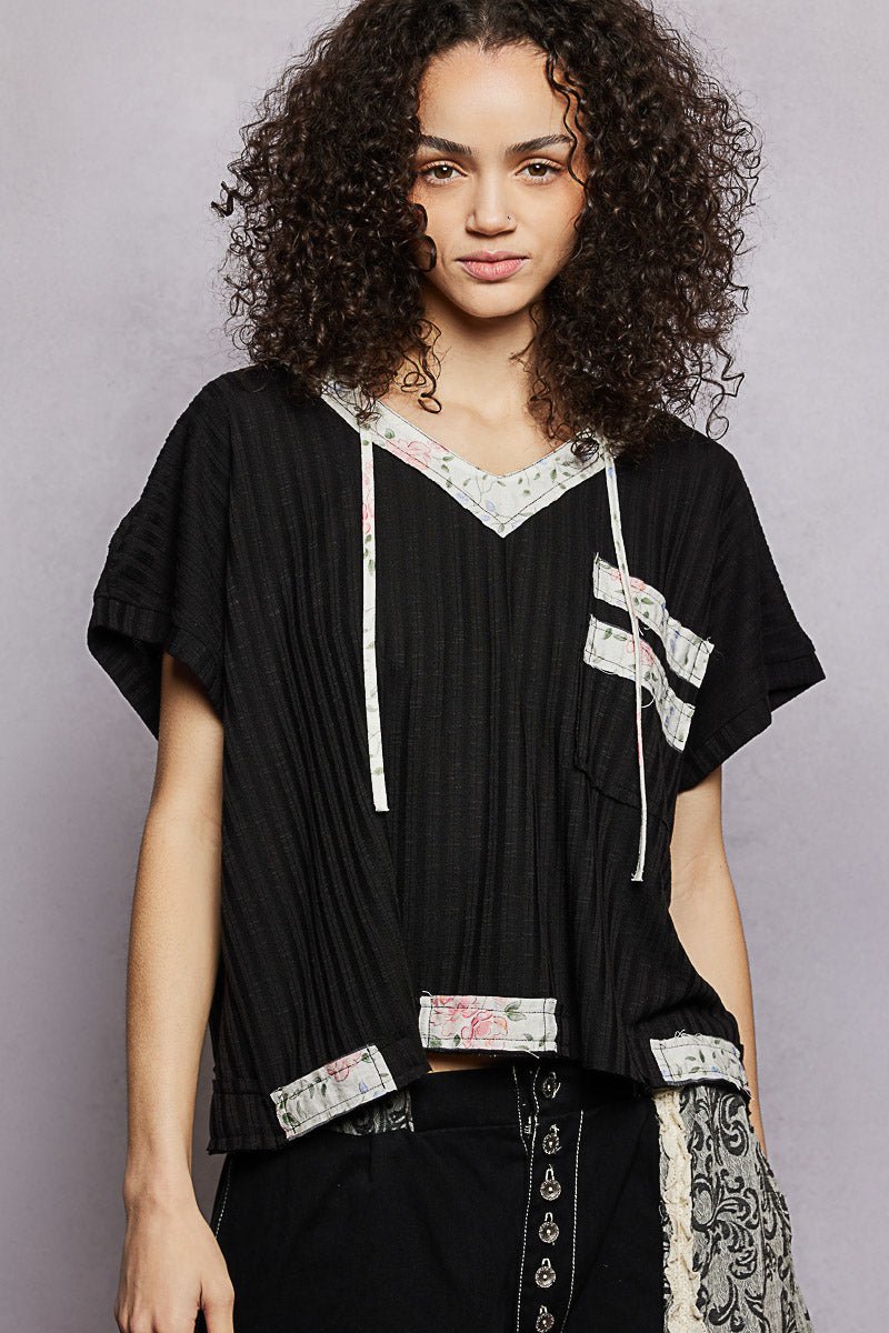 POL Short Sleeve Hooded Top with Back - Open Detail - Bitsy Gypsy Boutique