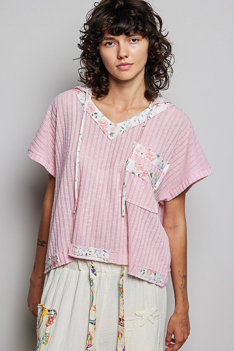 POL Short Sleeve Hooded Top with Back - Open Detail - Bitsy Gypsy Boutique