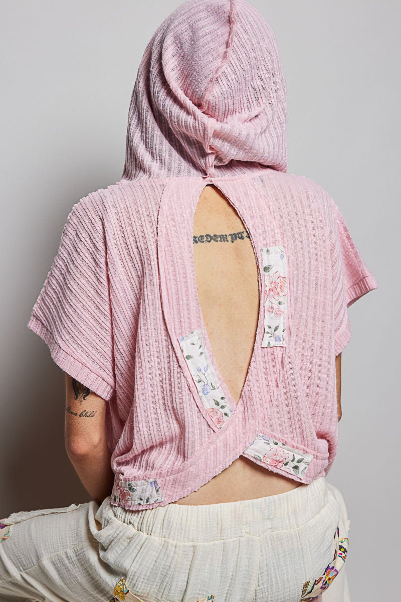 POL Short Sleeve Hooded Top with Back - Open Detail - Bitsy Gypsy Boutique