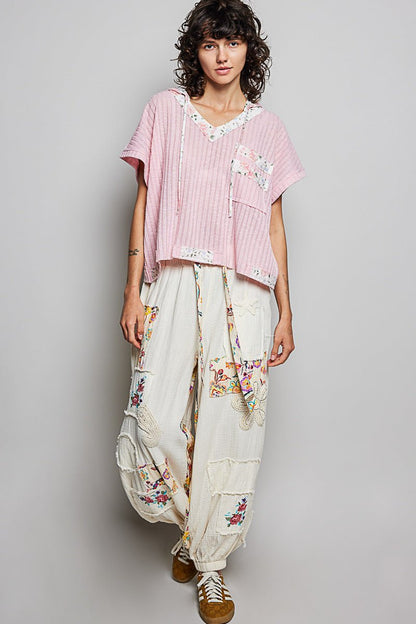 POL Short Sleeve Hooded Top with Back - Open Detail - Bitsy Gypsy Boutique