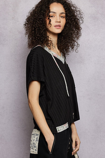 POL Short Sleeve Hooded Top with Back - Open Detail - Bitsy Gypsy Boutique