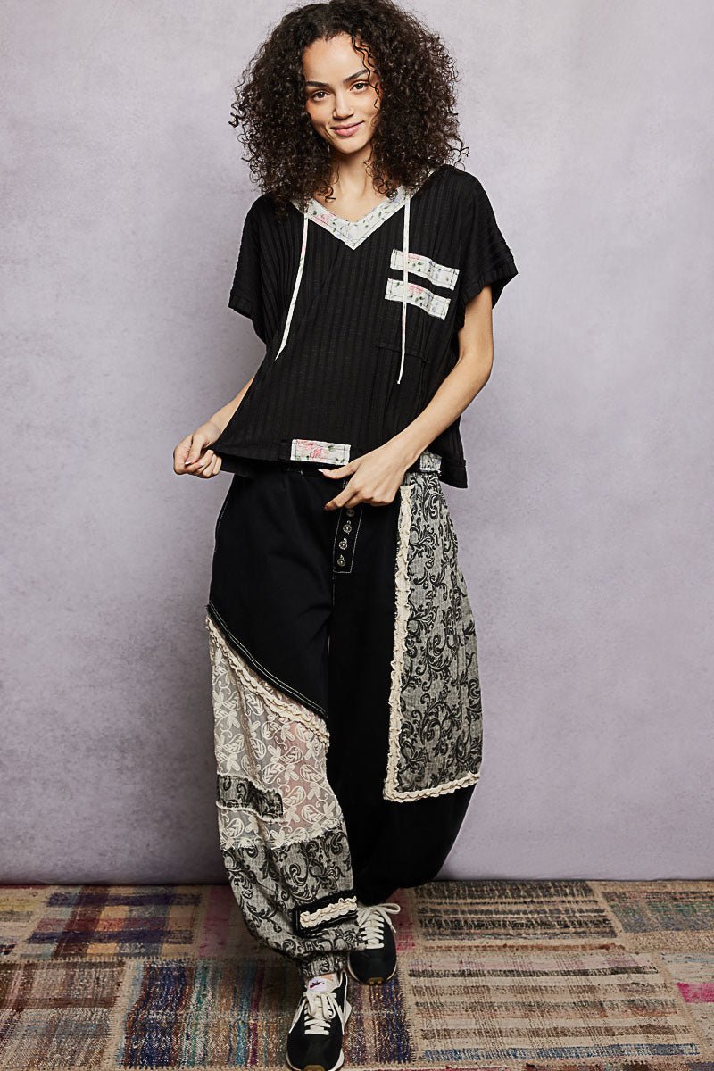 POL Short Sleeve Hooded Top with Back - Open Detail - Bitsy Gypsy Boutique
