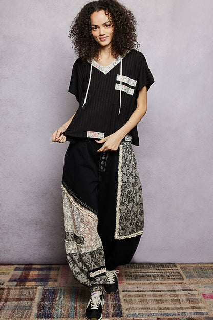 POL Short Sleeve Hooded Top with Back - Open Detail - Bitsy Gypsy Boutique