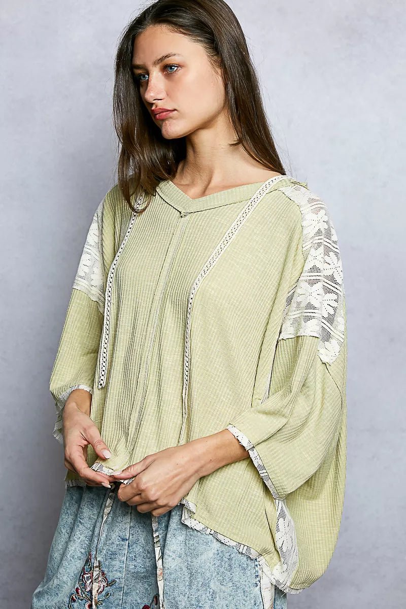 POL Short Sleeve Hoodie Top with Lace Detail - Bitsy Gypsy Boutique