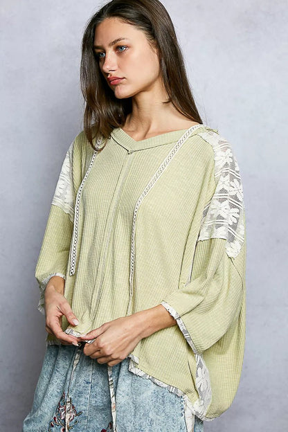 POL Short Sleeve Hoodie Top with Lace Detail - Bitsy Gypsy Boutique