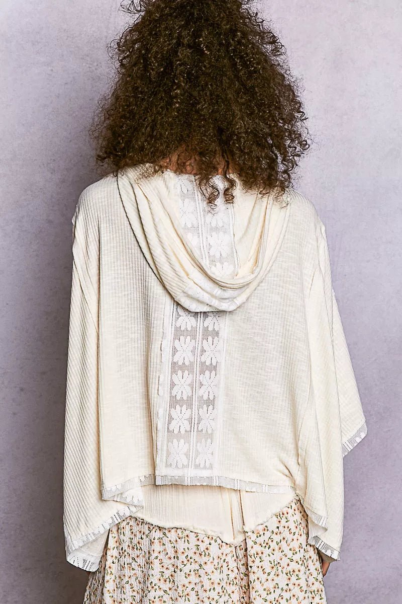 POL Short Sleeve Hoodie Top with Lace Detail - Bitsy Gypsy Boutique
