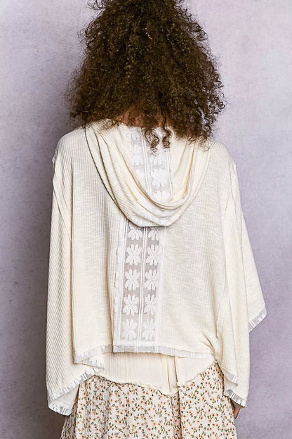POL Short Sleeve Hoodie Top with Lace Detail - Bitsy Gypsy Boutique