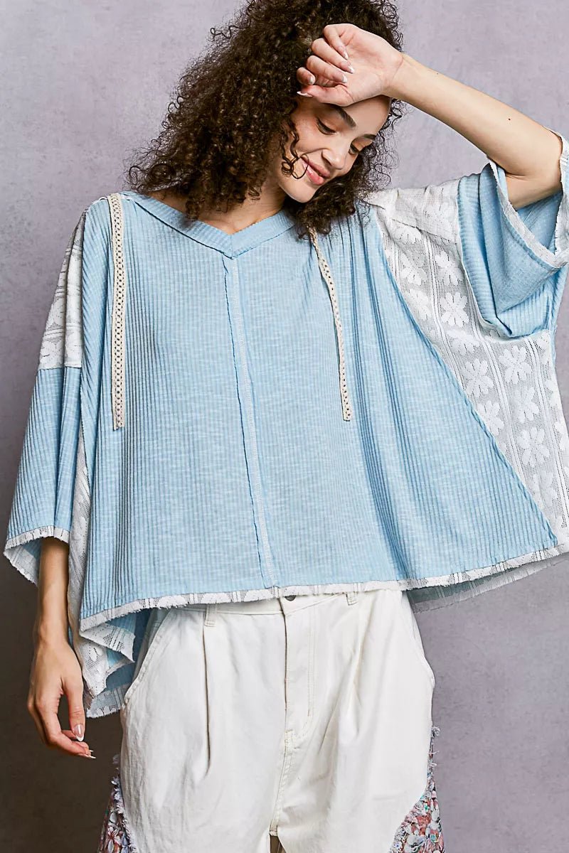 POL Short Sleeve Hoodie Top with Lace Detail - Bitsy Gypsy Boutique