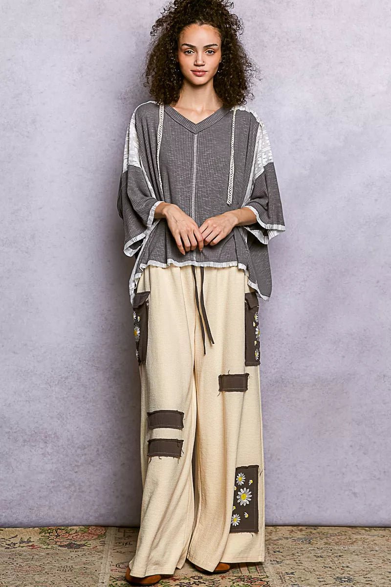 POL Short Sleeve Hoodie Top with Lace Detail - Bitsy Gypsy Boutique