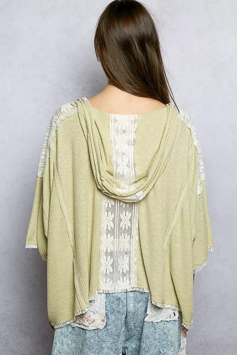 POL Short Sleeve Hoodie Top with Lace Detail - Bitsy Gypsy Boutique