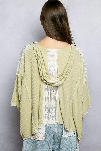 POL Short Sleeve Hoodie Top with Lace Detail - Bitsy Gypsy Boutique