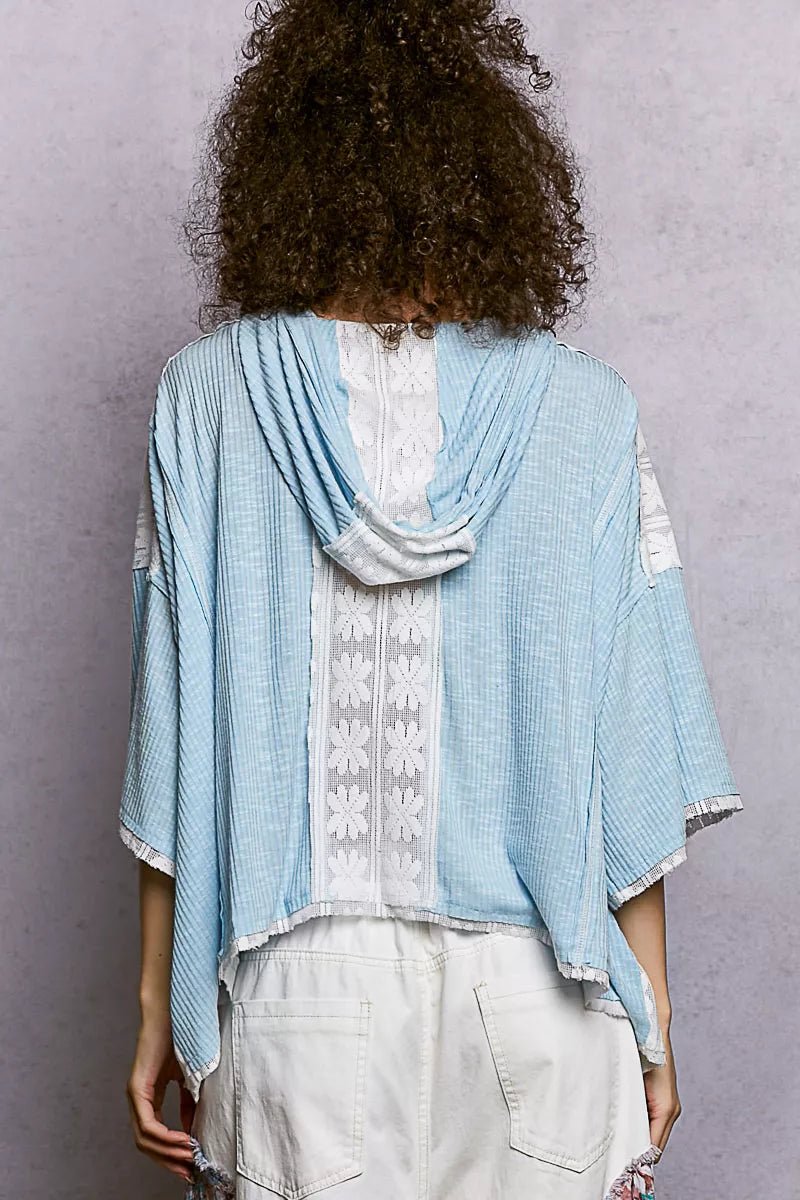 POL Short Sleeve Hoodie Top with Lace Detail - Bitsy Gypsy Boutique