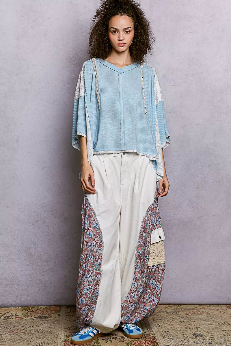 POL Short Sleeve Hoodie Top with Lace Detail - Bitsy Gypsy Boutique