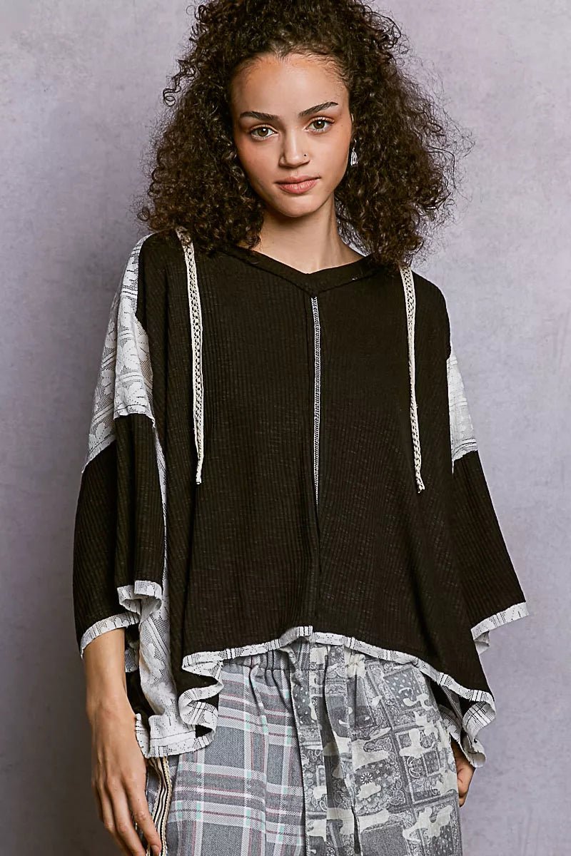 POL Short Sleeve Hoodie Top with Lace Detail - Bitsy Gypsy Boutique