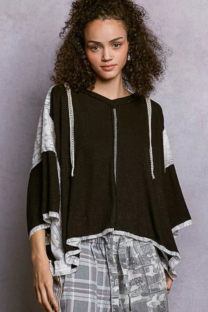 POL Short Sleeve Hoodie Top with Lace Detail - Bitsy Gypsy Boutique