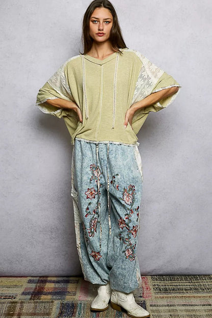 POL Short Sleeve Hoodie Top with Lace Detail - Bitsy Gypsy Boutique