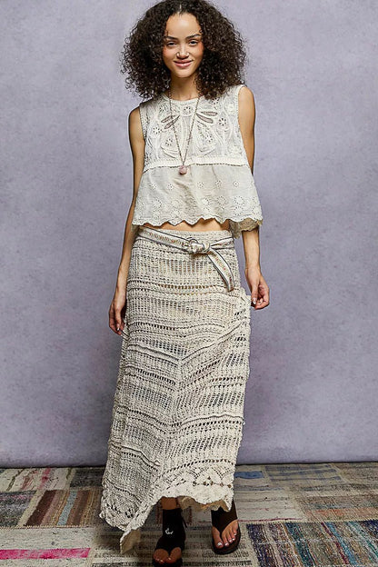 POL Sleeveless Flowy Fit Crochet Top with Scalloped Border Accents - Bitsy Gypsy Boutique