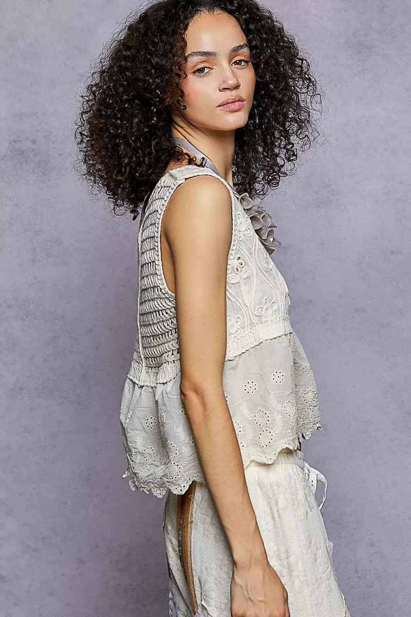 POL Sleeveless Flowy Fit Crochet Top with Scalloped Border Accents - Bitsy Gypsy Boutique