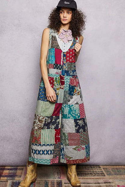 POL Sleeveless Patchwork Wide Leg Jumpsuit - Bitsy Gypsy Boutique