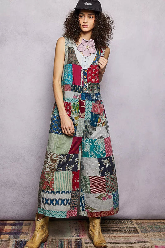 POL Sleeveless Patchwork Wide Leg Jumpsuit - Bitsy Gypsy Boutique