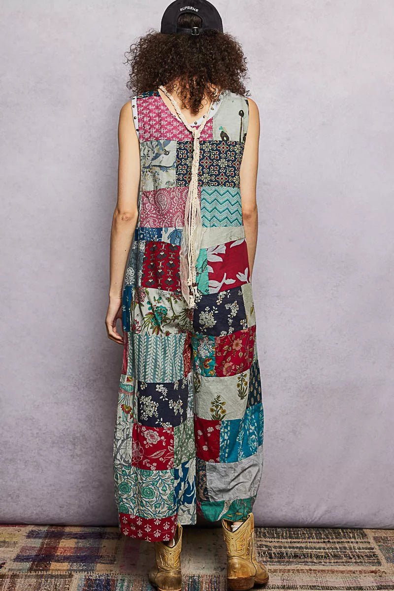 POL Sleeveless Patchwork Wide Leg Jumpsuit - Bitsy Gypsy Boutique