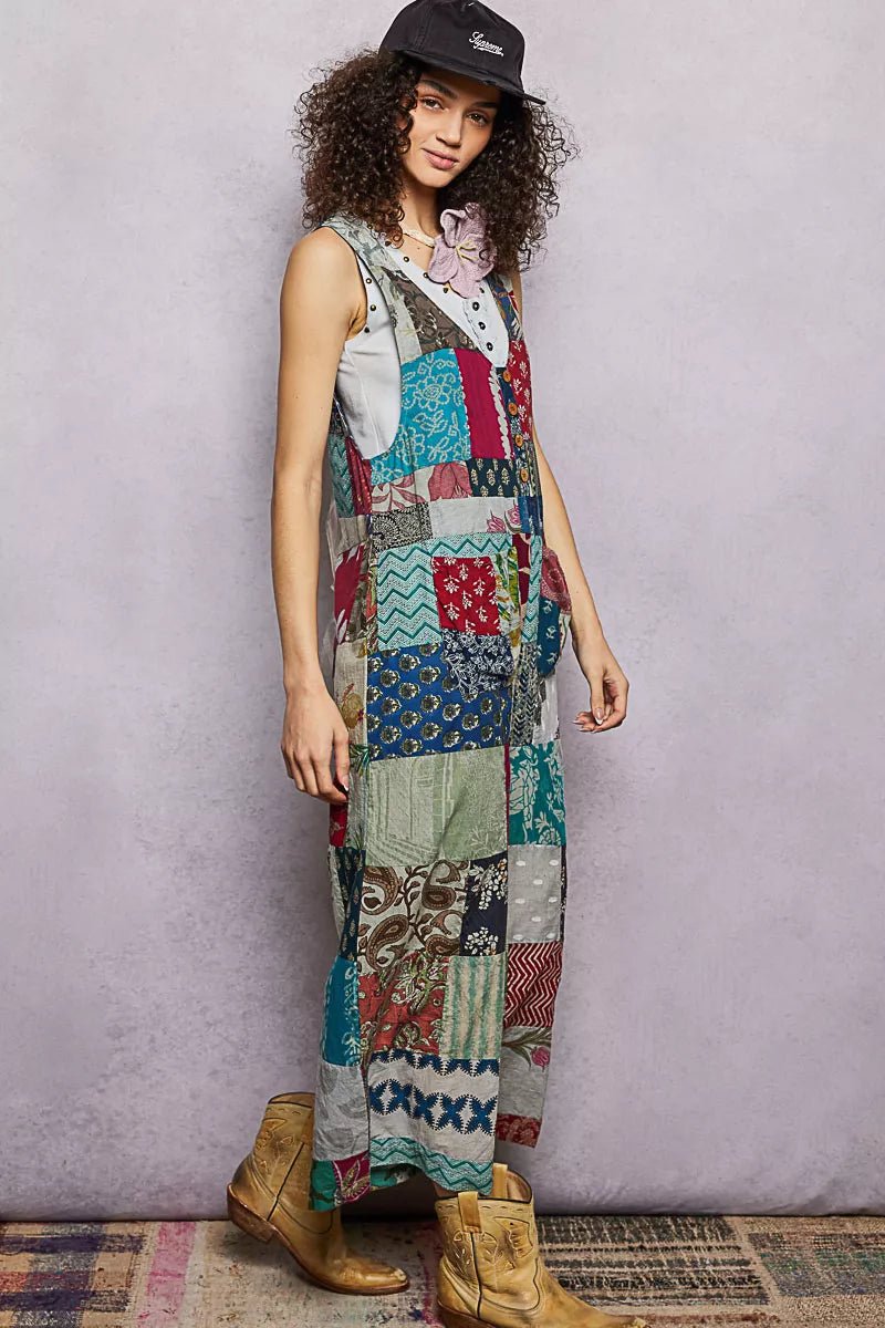 POL Sleeveless Patchwork Wide Leg Jumpsuit - Bitsy Gypsy Boutique