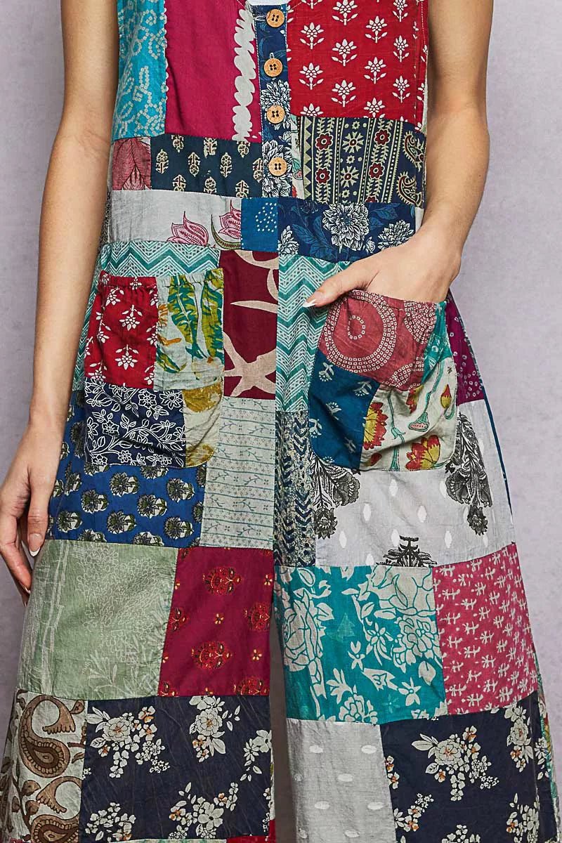 POL Sleeveless Patchwork Wide Leg Jumpsuit - Bitsy Gypsy Boutique