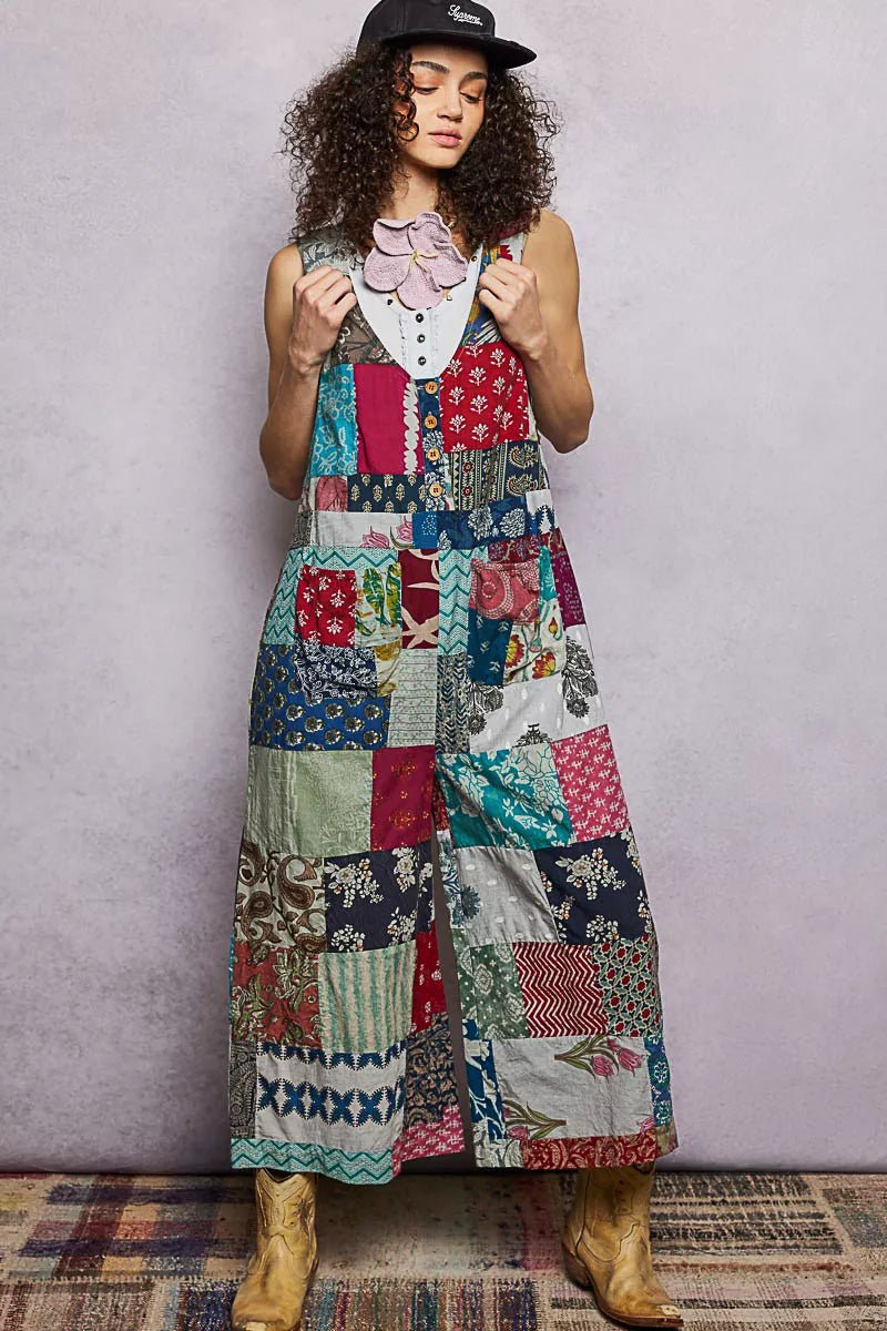 POL Sleeveless Patchwork Wide Leg Jumpsuit - Bitsy Gypsy Boutique