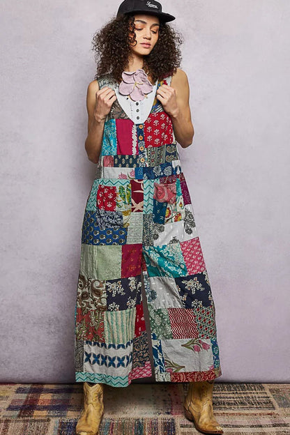 POL Sleeveless Patchwork Wide Leg Jumpsuit - Bitsy Gypsy Boutique