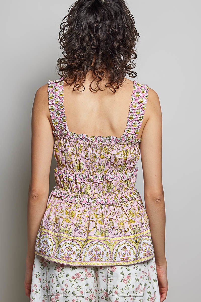 POL Smocked Printed Square Neck Peplum Tank with Ruffle Trim - Bitsy Gypsy Boutique