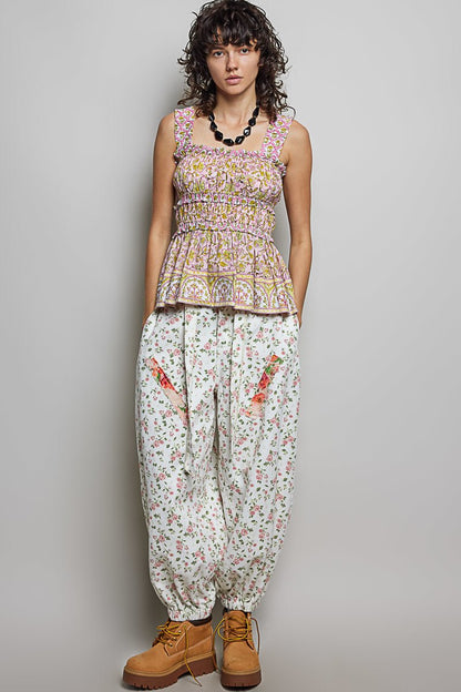 POL Smocked Printed Square Neck Peplum Tank with Ruffle Trim - Bitsy Gypsy Boutique