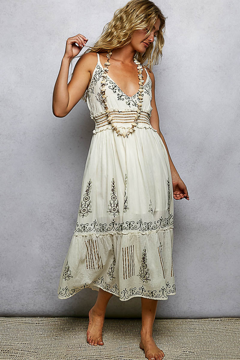 POL Smocked Waistband Floral Midi Cami Dress - Bitsy Gypsy Boutique