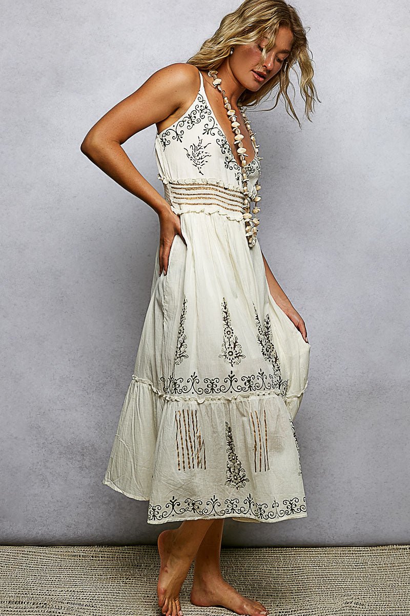 POL Smocked Waistband Floral Midi Cami Dress - Bitsy Gypsy Boutique