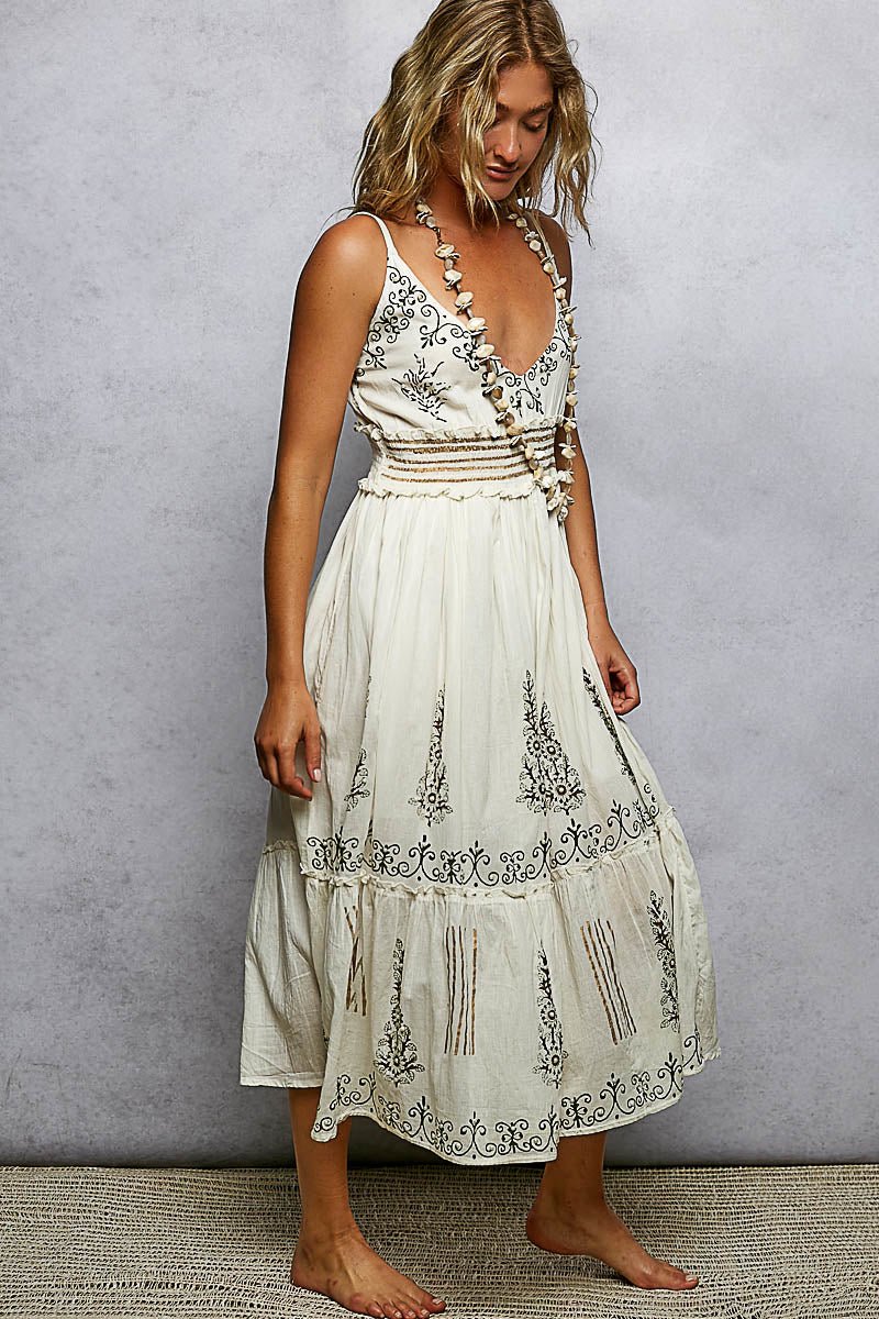 POL Smocked Waistband Floral Midi Cami Dress - Bitsy Gypsy Boutique