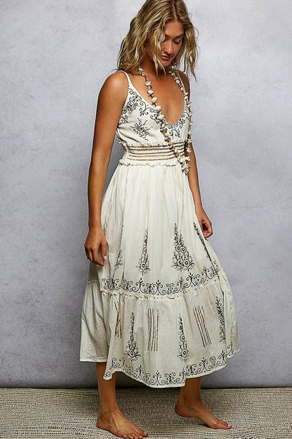 POL Smocked Waistband Floral Midi Cami Dress - Bitsy Gypsy Boutique